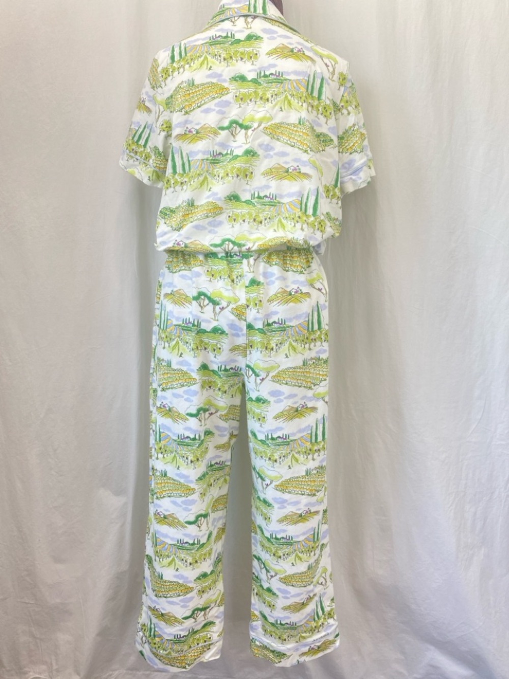 BedHead Pajamas "Wine Country" vineyard Green White Stretch Jersey Cropped MED - Picture 7 of 17
